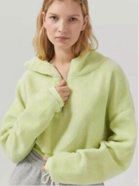 UO BDG Bliss Fuzzy Fleece Cropped Sweatshirt in Fluorescent Yellow